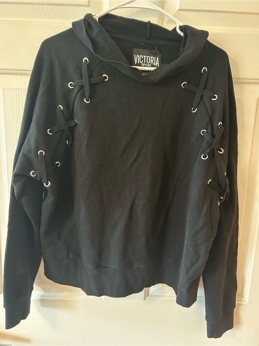 Victoria's Secret Black Lace-Up Pullover Hoodie